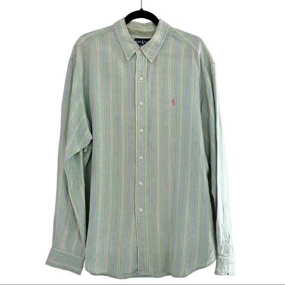 Ralph Lauren Other - Ralph Lauren Mens Classic Cut Long Sleeve Green Striped Shirt Size XXL